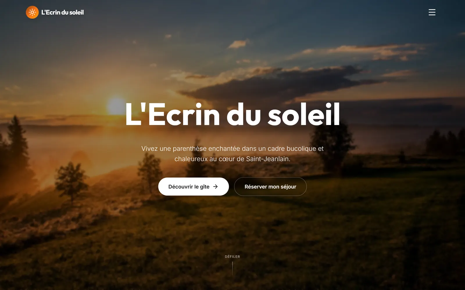 Site vitrine du gîte L'Écrin du Soleil à Saint-Jeanlain